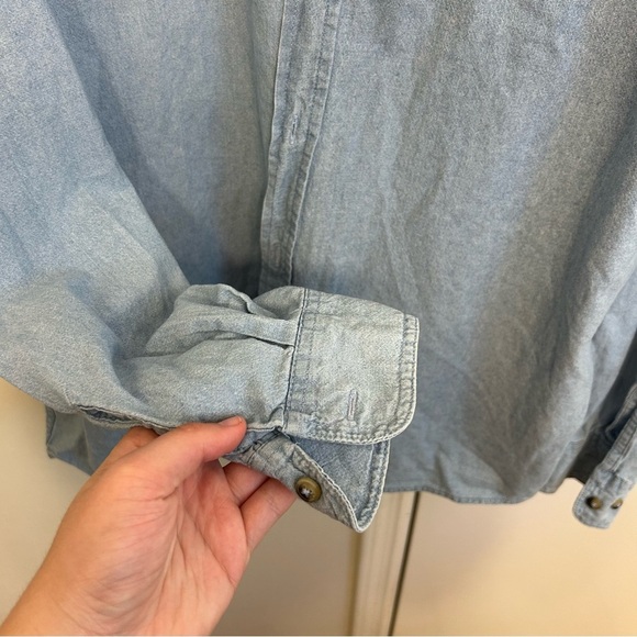 Wrangler Men’s XL Premium Quality Light Blue Denim Button Down Shirt Long Sleeve - Picture 4 of 7
